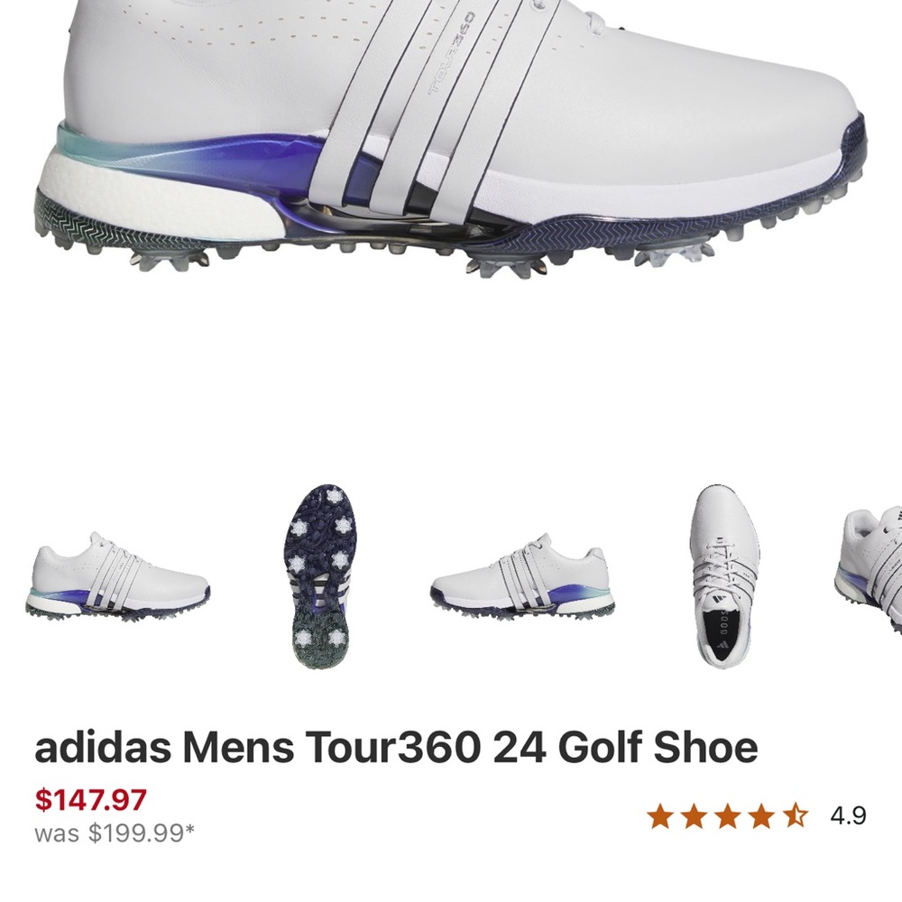 Adidas Men’s White and Blue Tour360 Golf Shoe